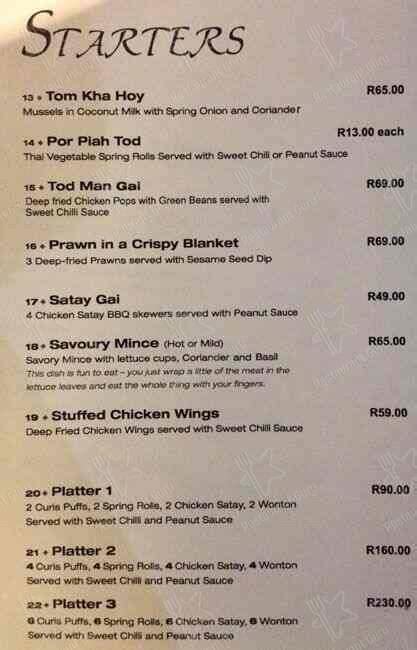 Kai Tailandes Montecasino Menu