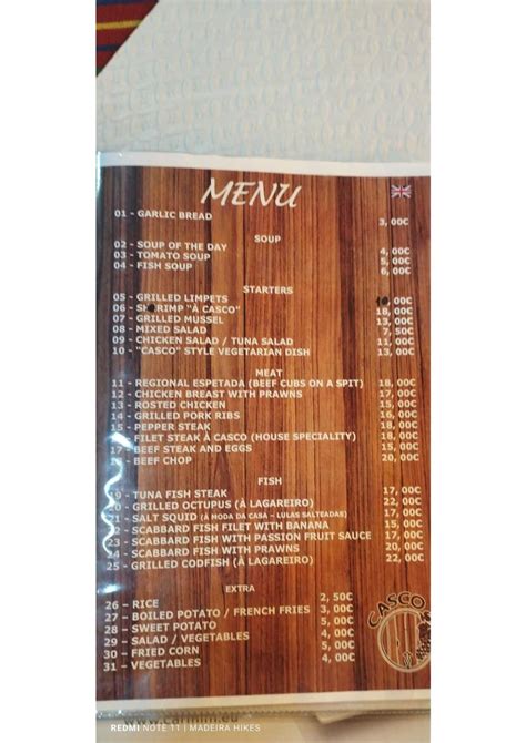 Napoleao Casino Casco Menu