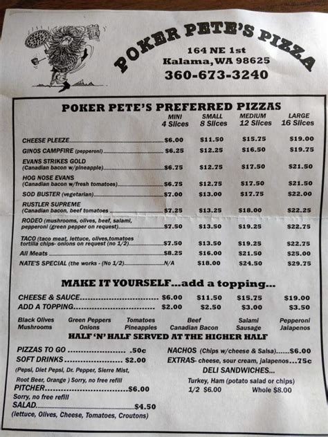 Poker Pete S Kalama Wa Menu